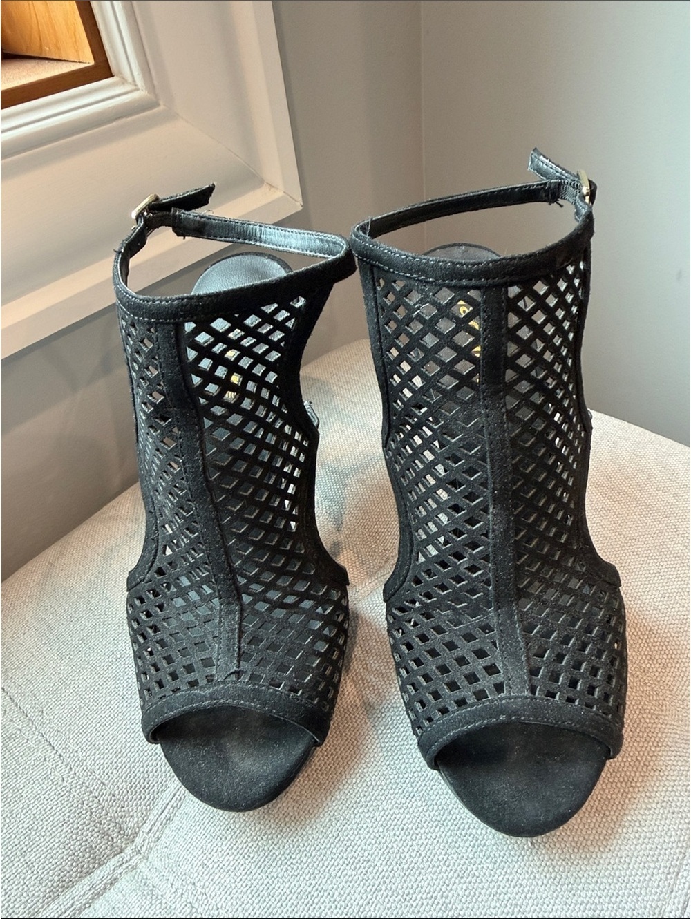 Madden Girl Black Cutout Peep Toe High Heel Sandals